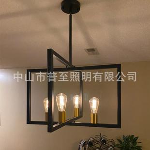 美式 方框灯具适用于客厅厨房矩形岛灯 铁艺几何吊灯热销款
