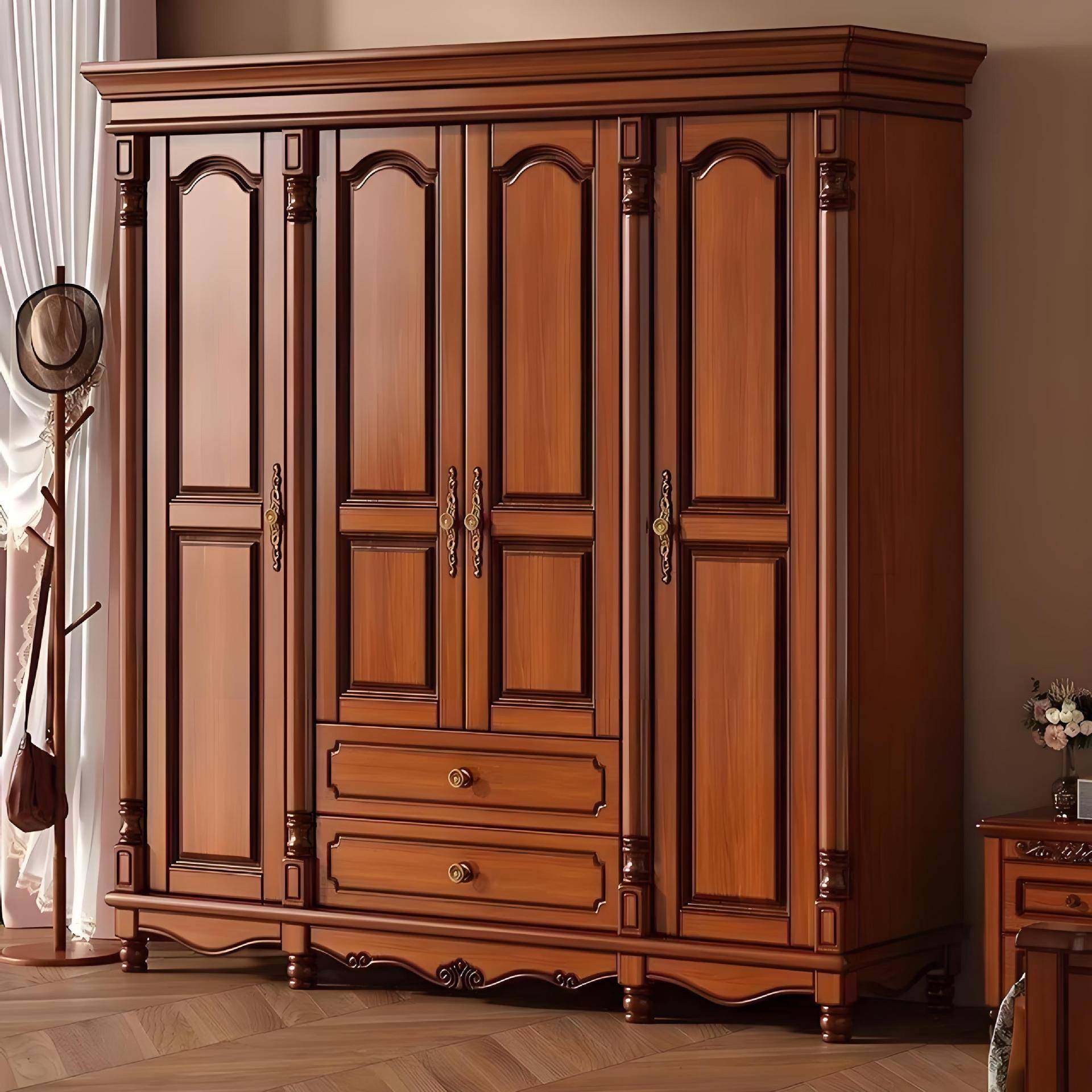 美式复古全实木衣柜现代轻奢卧室345门收纳衣橱家用房间储物家具