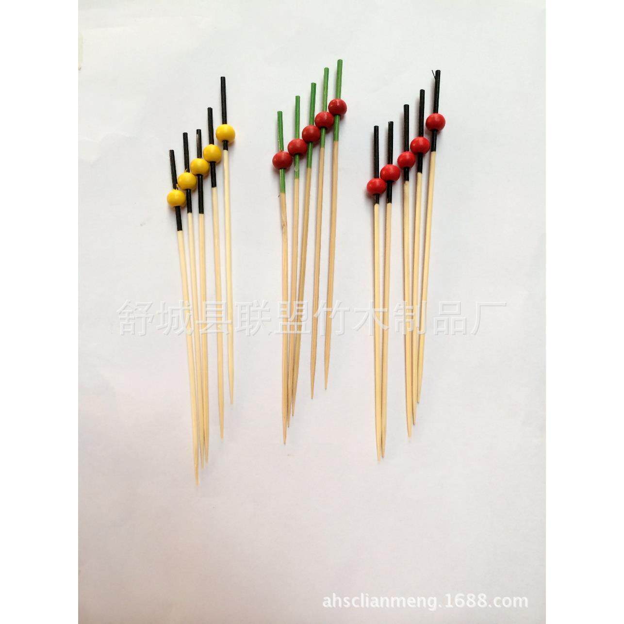 直销多色各式珠串花结串水果签竹制工艺品
