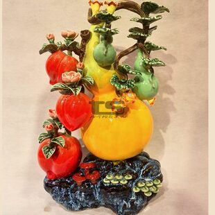 福禄长寿金葫芦寿桃石湾陶瓷公仔客厅办公玄关公司酒柜新中式摆件