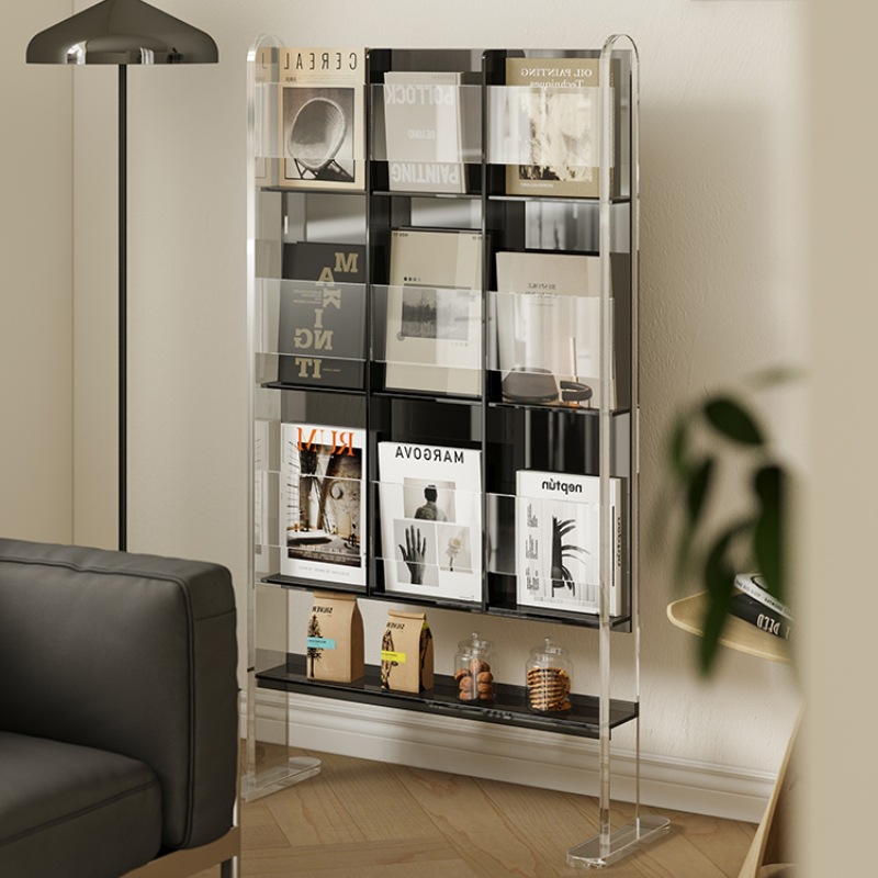 亚克力落地阅读书架客厅置物架简易展示架报刊收纳轻奢杂志架cd架