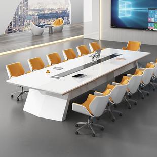 简约现代大型会议桌长桌办公室会客桌白色烤漆洽谈桌椅组合培训桌