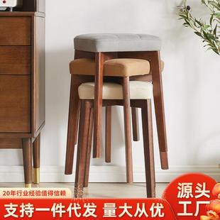 家逸小凳子家用实木软包方凳高板凳简约凳木凳子化妆凳圆凳餐桌凳