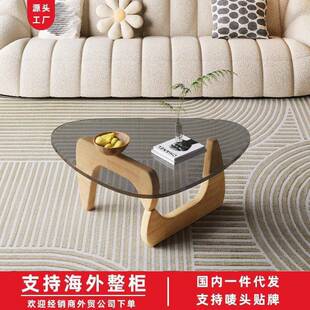 北欧家用茶几圆形茶桌客厅现代简约小户型玻璃创意网红茶台外贸