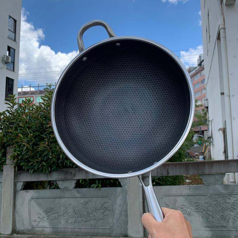 外贸新款双面蜂窝炒锅平底锅不粘锅家用炒菜锅电磁炉灶具通用锅具