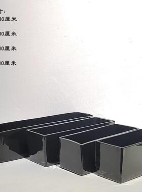 现代简约喷黑色长条方缸桌面插花装饰摆件家居样板房台面软装设计
