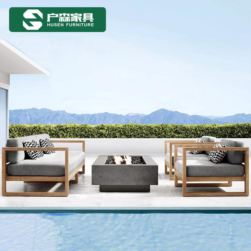 户外柚木沙发简约日式北欧组合茶几实木室外别墅极简风休闲家具