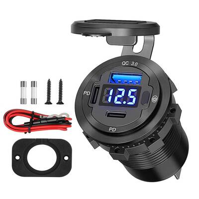 热销汽车新款改装车充闪充电器QC30组合带开关12-24V铝合金