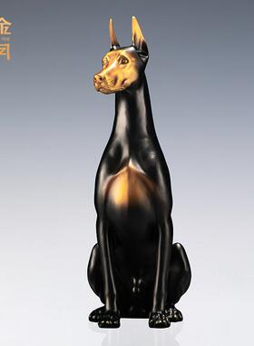 铜艺关坊坐立杜宾铜犬摆狗摆件杜GSN宾犬彩铜器工艺品家居入户玄