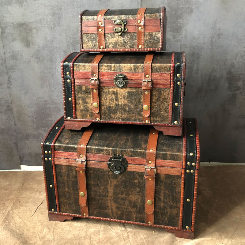 仿古做旧木质收纳箱藏宝箱道具