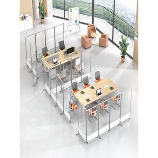 推拉隔板OXF折车叠间活屏风磨砂亚克力动移动屏风隔断办公透室明