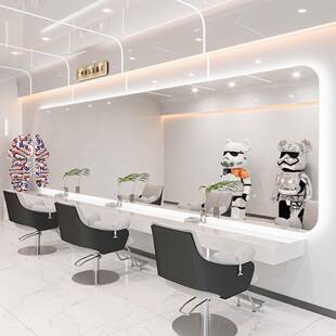 潮款理发店镜子985发廊大挂烫染剪发镜台美发店镜子横通多工位镜