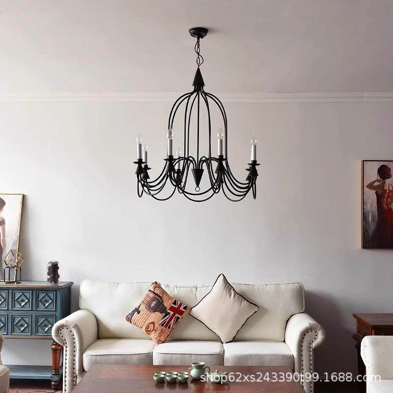 美式乡村吊卧灯客厅书室房楼梯间灯别墅简610约吊复古铁艺蜡烛灯,家装灯饰光源,智能吊灯,淘宝优惠券,粉丝福利购,淘宝优惠卷
