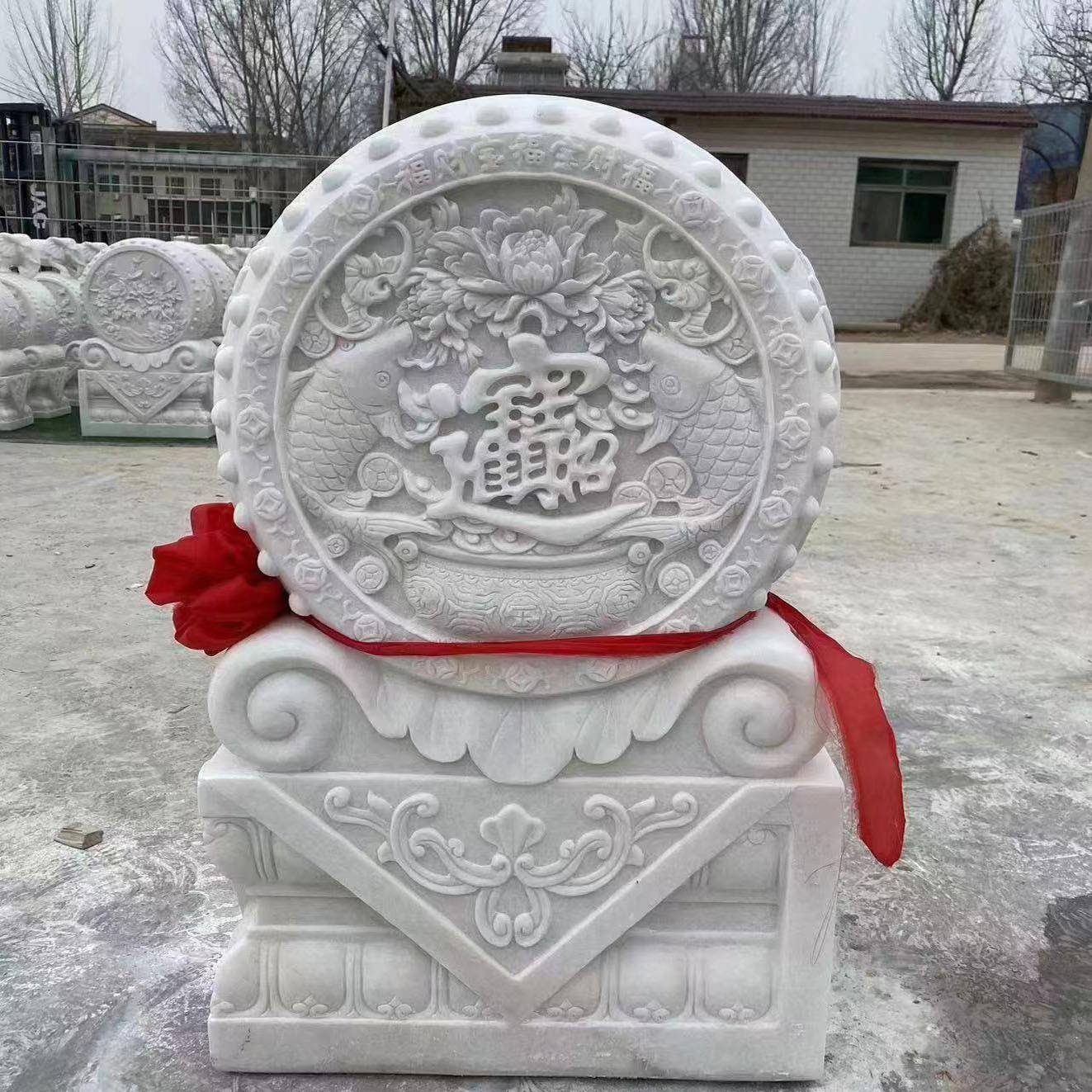 汉白门墩1002理小象狮鼓子抱石一对大石石鼓门枕石玉别墅大院门口