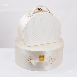 皮革半手提收纳箱样板间衣间收帽纳盒1衣橱展示装饰手提箱圆摆台