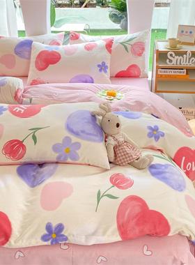 磨毛上用品四套件水洗棉1.5米床床笠款单人三件套XUZ肤双亲家用极