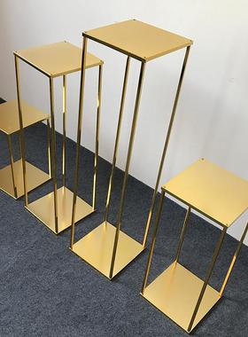 婚庆GNQ婚礼道金色方框铁艺电金镀子长方体花架T台具布架置几何路