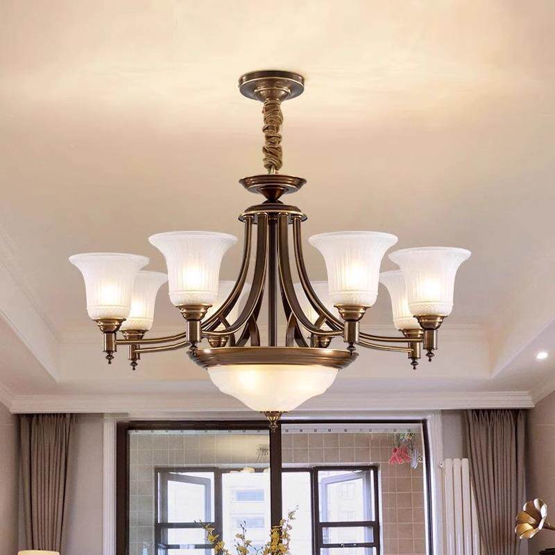 美餐复式全铜客厅吊灯现代约古田园别墅简大气211高档欧式厅卧室