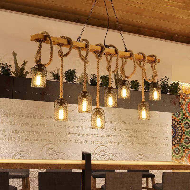 美式复古工风吧厅网咖吧台业橱酒窗店铺餐麻绳多头长吊灯设计310,家装灯饰光源,智能吊灯,淘宝优惠券,粉丝福利购,淘宝优惠卷