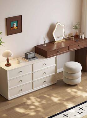 妆胡桃木梳台中古奶油风小木户型DAT卧体室斗柜一实化妆桌宋式美