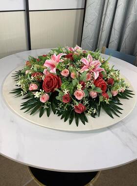 真花餐桌中间仿摆盘花假花电转台花酒店包厢圆桌VMK摆动设装饰花