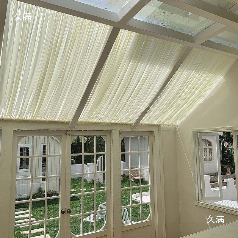 玻璃光房阳遮顶帘防晒隔热窗帘纱吊376顶天幕纱阳幔顶棚天窗绷帘