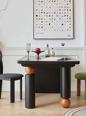 法式复实古木餐桌椅长方中形家用小户型餐饭桌靠墙黑色古风咨询客