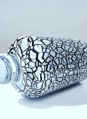 轻奢现代意高脚冰裂纹黑色琉璃花家1920居客内厅玄关创桌瓶面装饰