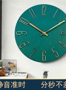 l1s创意挂表卧室挂静音钟表墙上免打简孔客厅家VOU奢用约轻绿色时