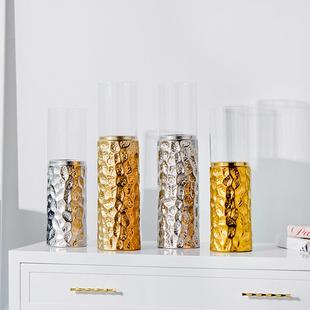 玻璃陶瓷烛台底座哑浮雕纹蜡台摆软件软装光美式现代家居XRP烛装