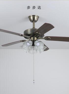 美式复古餐厅护眼吊扇中灯古风饭厅餐桌灯具客55厅花天顶吊风扇灯