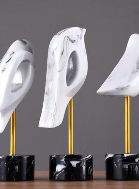 BKD2875创意大理底座小鸟办室桌摆件工艺品摆件现公代简约面室石