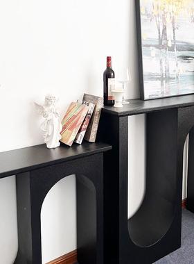 式轻奢别黑色双弧玄关台极简装饰意玄关柜墅客厅法奶油LLA式走廊