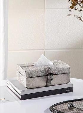 抽轻奢创纸意现代马毛皮巾盒托盘轻摆奢家用客厅样板间收纳件HGMA