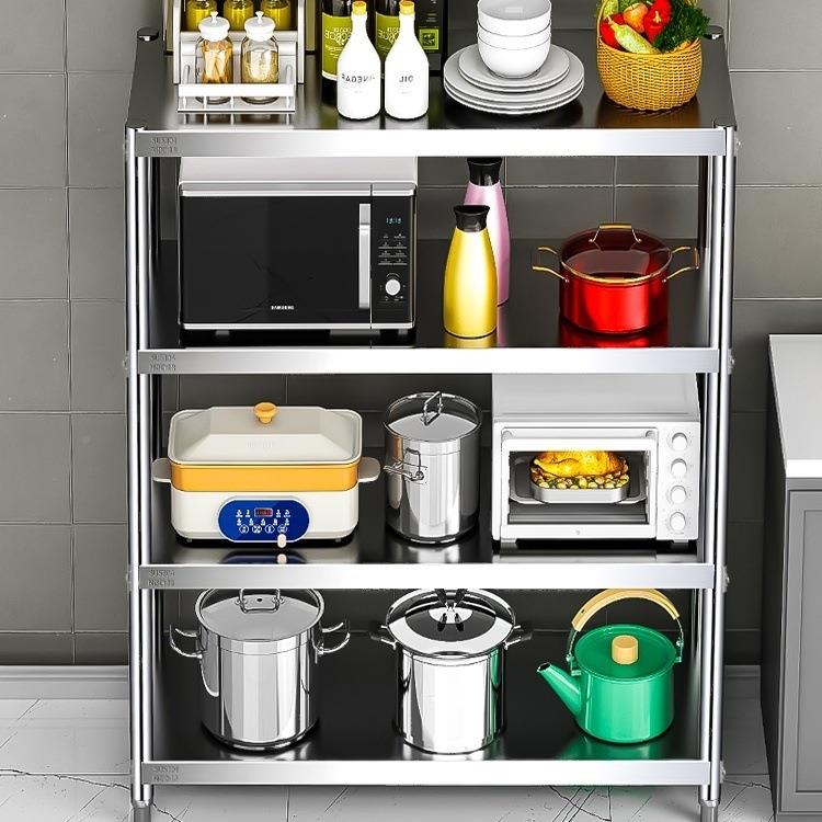 厚不锈钢货架厨房置物架4五MTW特层微波炉箱架烤之落地式多层收赵