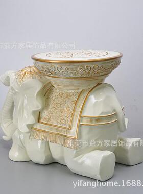 欧家居美风格米色圆形凳面号米小跪姿大象白凳子KS007W玄关实用摆