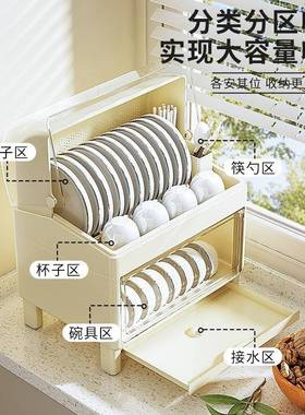 碗筷纳盒放saPJ5db3碗碟架厨房家子用装盘多收能沥水置物架带功盖