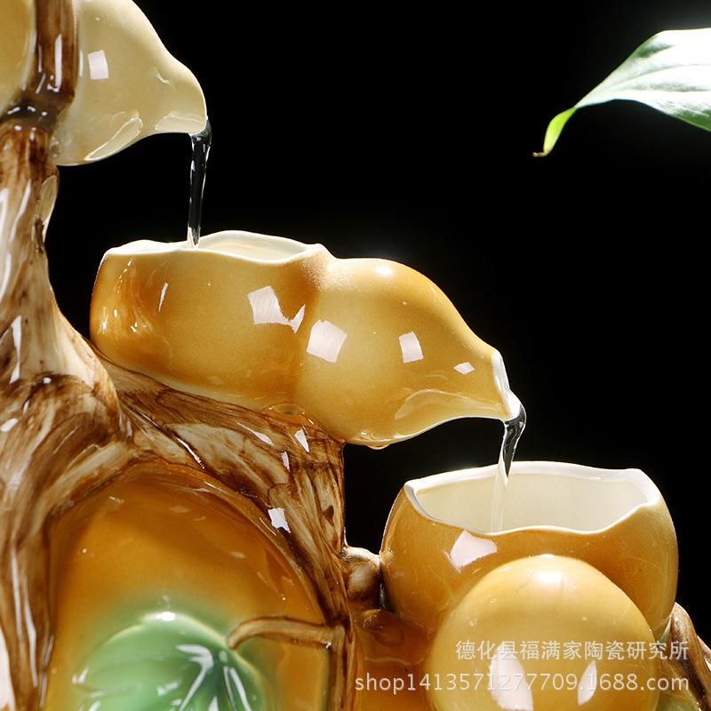 流鱼陶瓷五福临门件水器室内水景流水喷KQG泉客厅缸摆加湿器办公