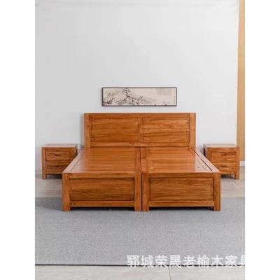新中KBX式老榆木床实木榻储物床箱卧榻米室落地式榫双卯带床头柜