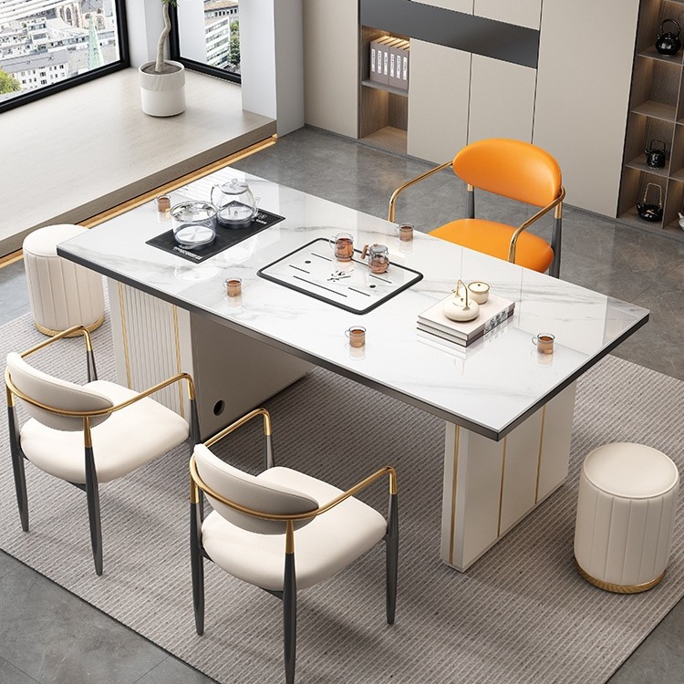 茶桌茶台简约家用泡茶桌轻奢现代高级感客厅办公室岩板茶桌椅组合