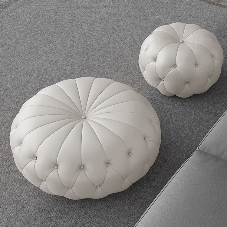 意式轻奢客厅家用网红南瓜凳矮凳创意设计师皮凳坐墩软座茶几圆凳
