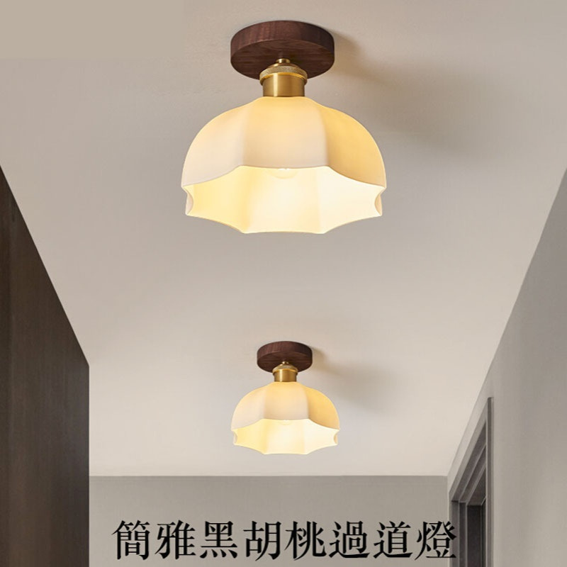 走廊灯过道灯中式简约轻奢胡桃木黄铜吸顶灯入户玄关厨卫阳台灯