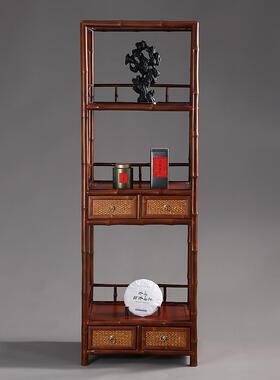 中式复古红竹置物架书柜茶室空间茶道器具陈设收纳展示柜博古架