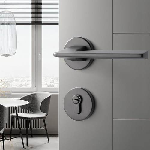 烁盾现代门锁室内卧室房门锁静音磁吸分体锁简约门把手黑灰木门锁