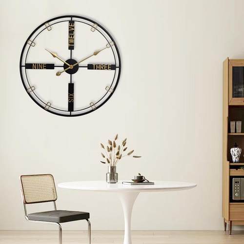 现代简约客厅装饰壁钟铁艺数字静音挂钟24寸圆形大钟艺术钟表