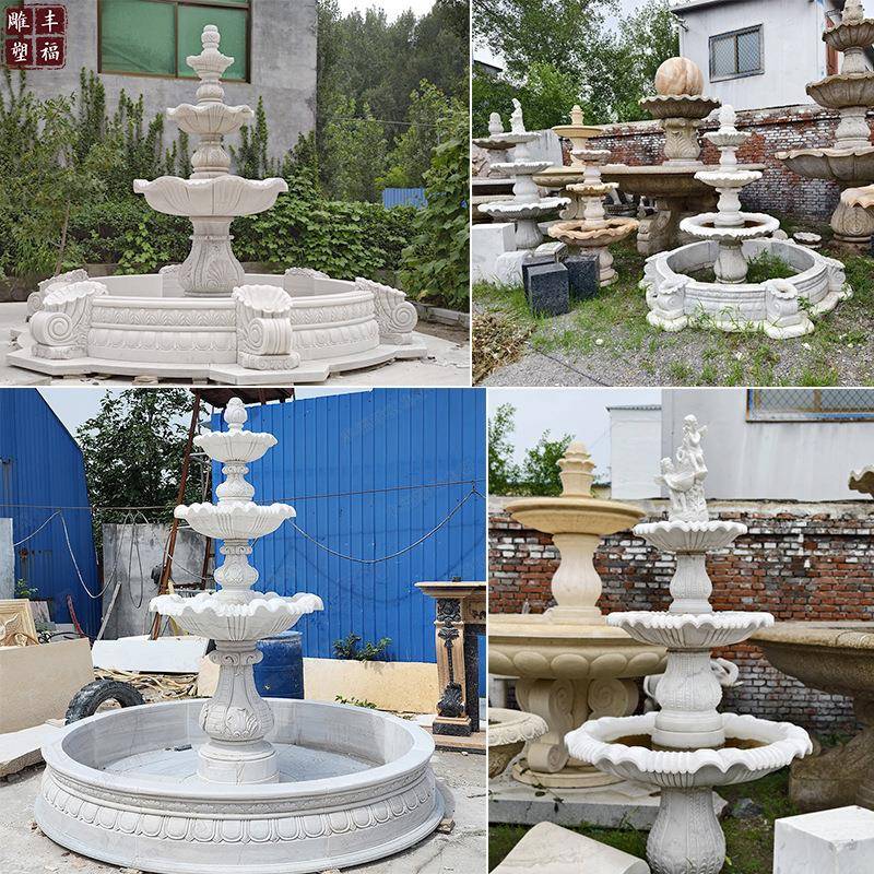汉白玉喷泉大理石景观装饰流水喷泉公园美陈石雕层层喷泉摆件