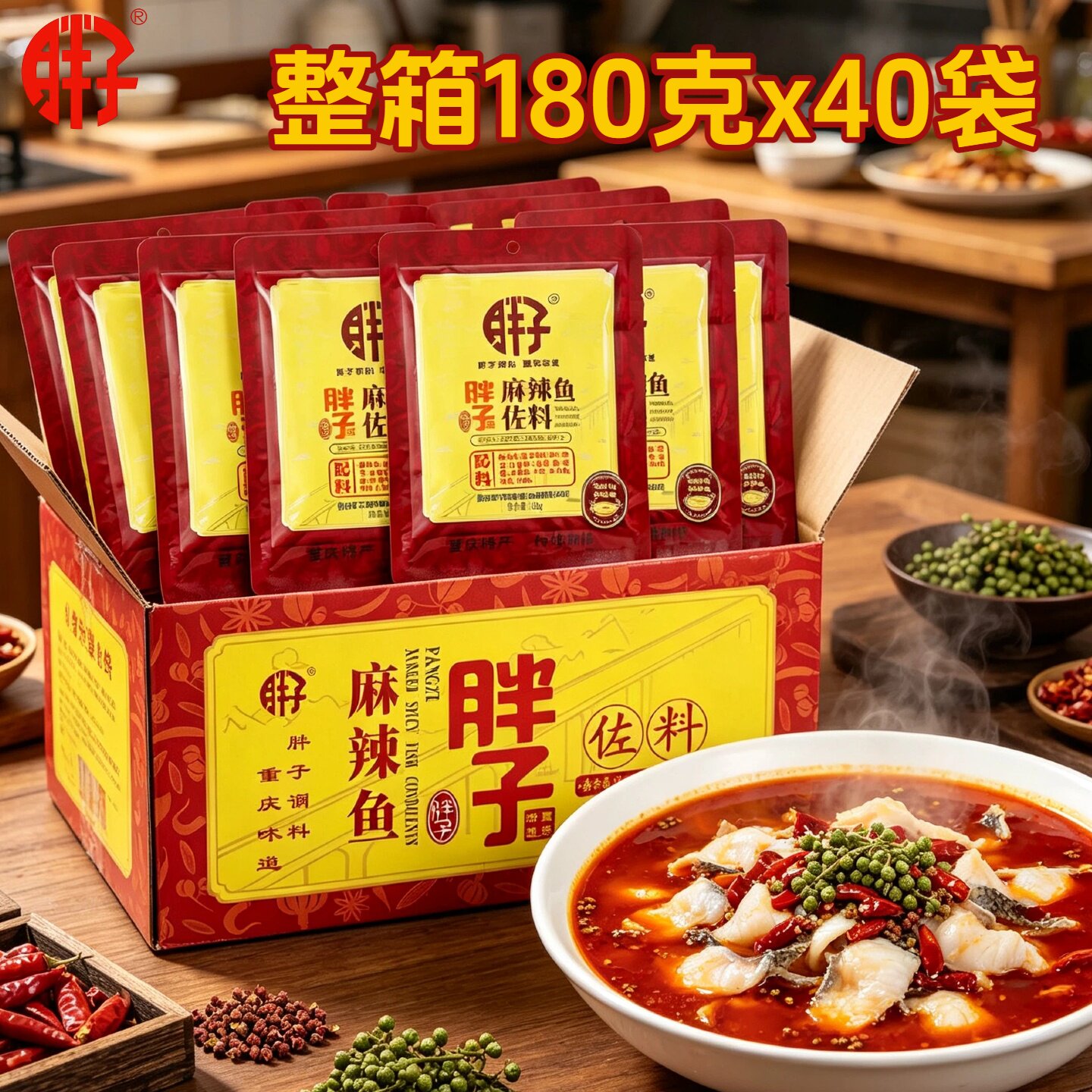 重庆胖子麻辣鱼调料180g*40袋整箱装商用麻婆豆腐毛血旺烧菜佐料