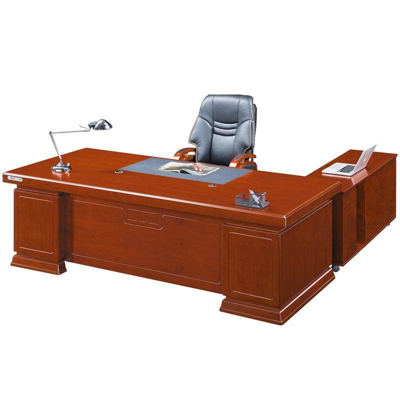 办公桌老板桌总裁桌董事长大班台实木皮中式办公室桌油漆红胡桃色