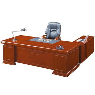 办公桌老板桌总裁桌董事长大班台实木皮中式办公室桌油漆红胡桃色