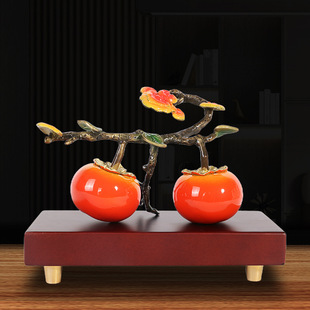 全铜摆件好事成双柿子摆件盆栽客厅办公室摆设装饰乔迁结婚送礼物